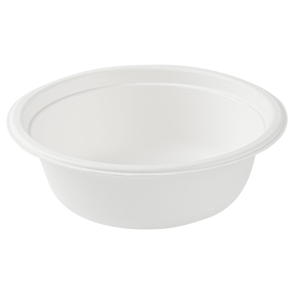 Pulp Safe No PFAS Added 18 oz Round White Sugarcane / Bagasse Salad Bowl - Home Compostable - 6 1/4" x 6 1/4" x 1 3/4" - 100 count box