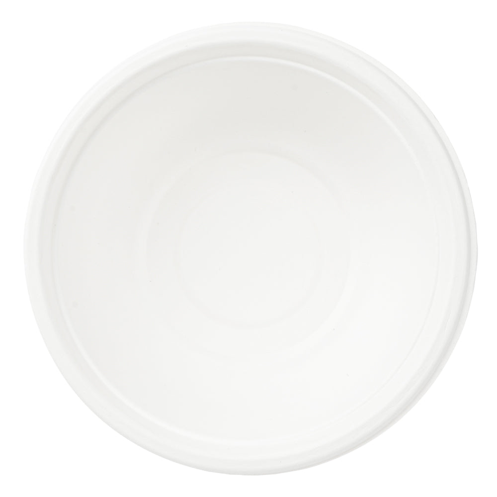Pulp Safe No PFAS Added 18 oz Round White Sugarcane / Bagasse Salad Bowl - Home Compostable - 6 1/4" x 6 1/4" x 1 3/4" - 100 count box
