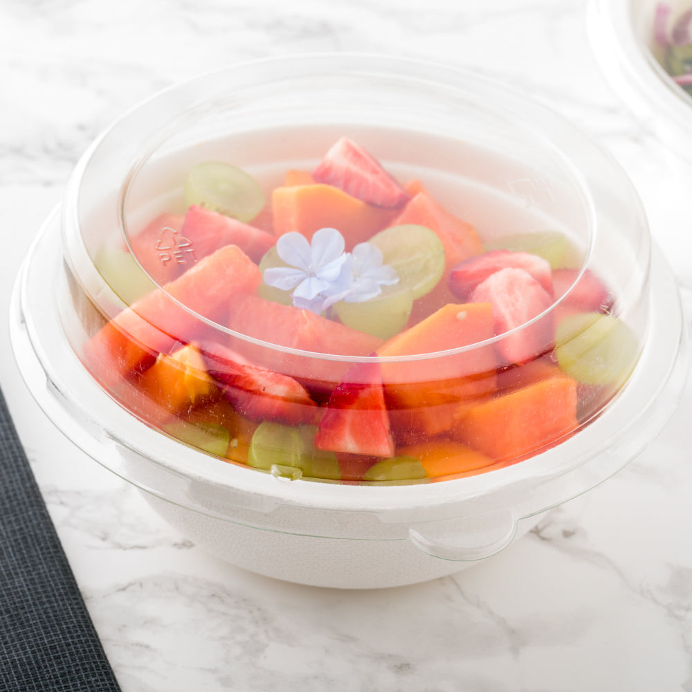 Pulp Safe No PFAS Added 18 oz Round White Sugarcane / Bagasse Salad Bowl - Home Compostable - 6 1/4" x 6 1/4" x 1 3/4" - 100 count box