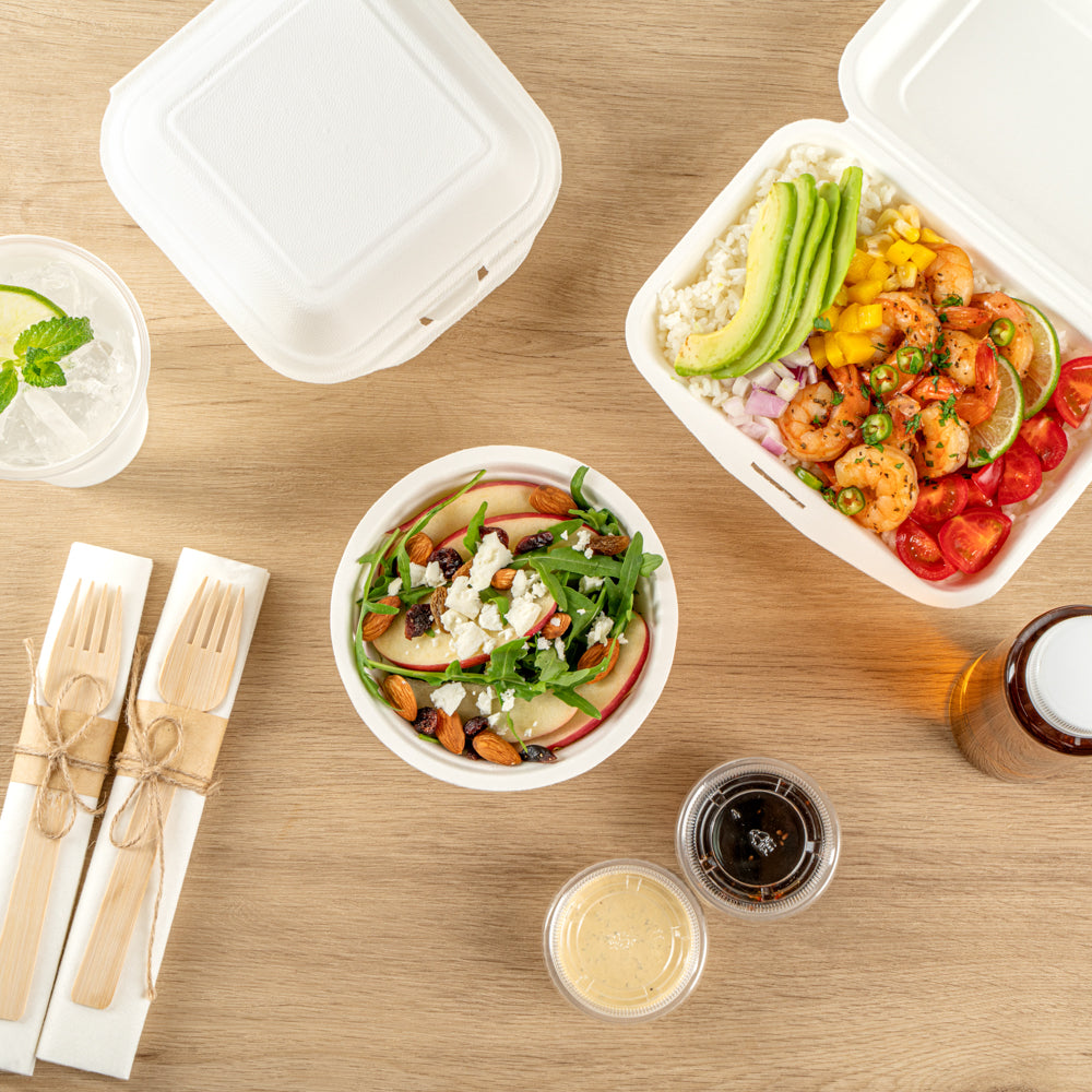 Pulp Safe No PFAS Added 12 oz Round White Sugarcane / Bagasse Salad Bowl - Home Compostable - 5 1/4" x 5 1/4" x 1 3/4" - 100 count box