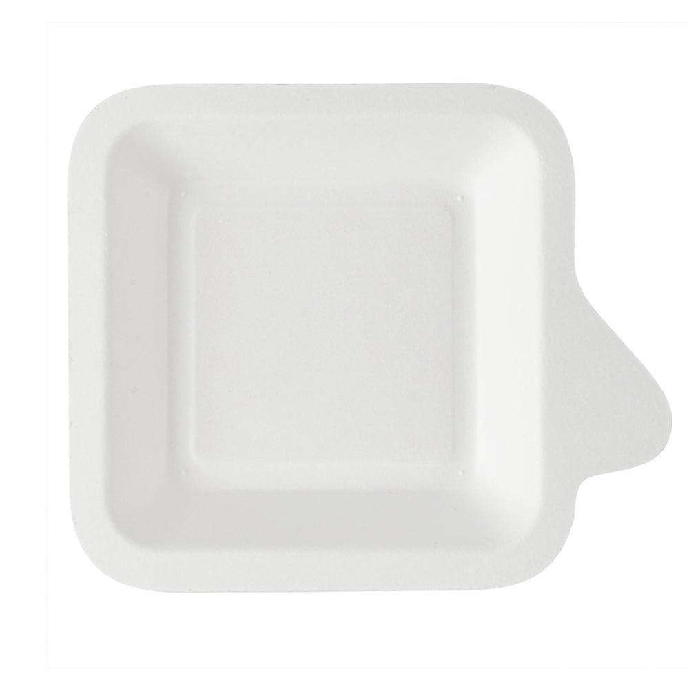 Pulp Safe No PFAS Added Square White Sugarcane / Bagasse Small Plate - Home Compostable - 4 1/4" x 5" x 1/2" - 100 count box