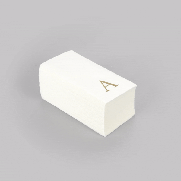 Luxenap Rectangle Gold Letter A White Paper Linen-Feel Guest Towel / Napkin - Air Laid, Sans Serif Font - 15 3/4" x 8" - 50 count box
