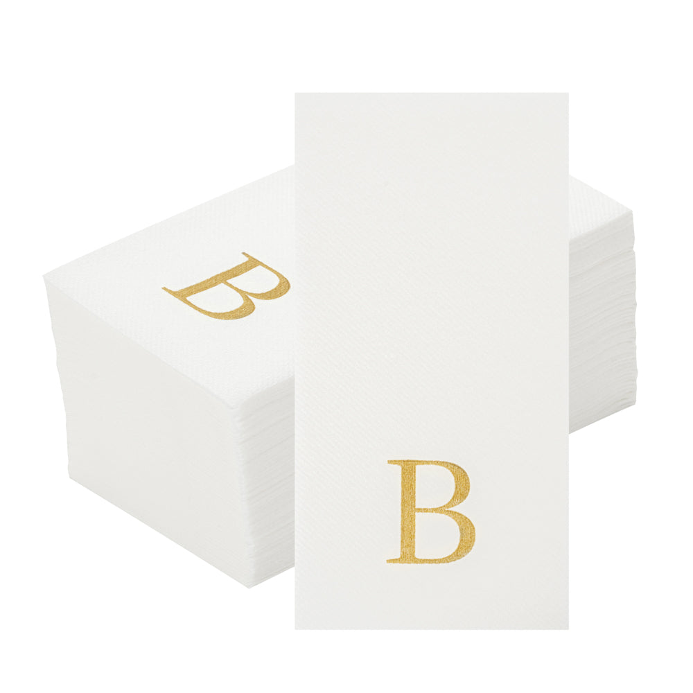 Luxenap Rectangle Gold Letter B White Paper Linen-Feel Guest Towel / Napkin - Air Laid, Sans Serif Font - 15 3/4" x 8" - 50 count box