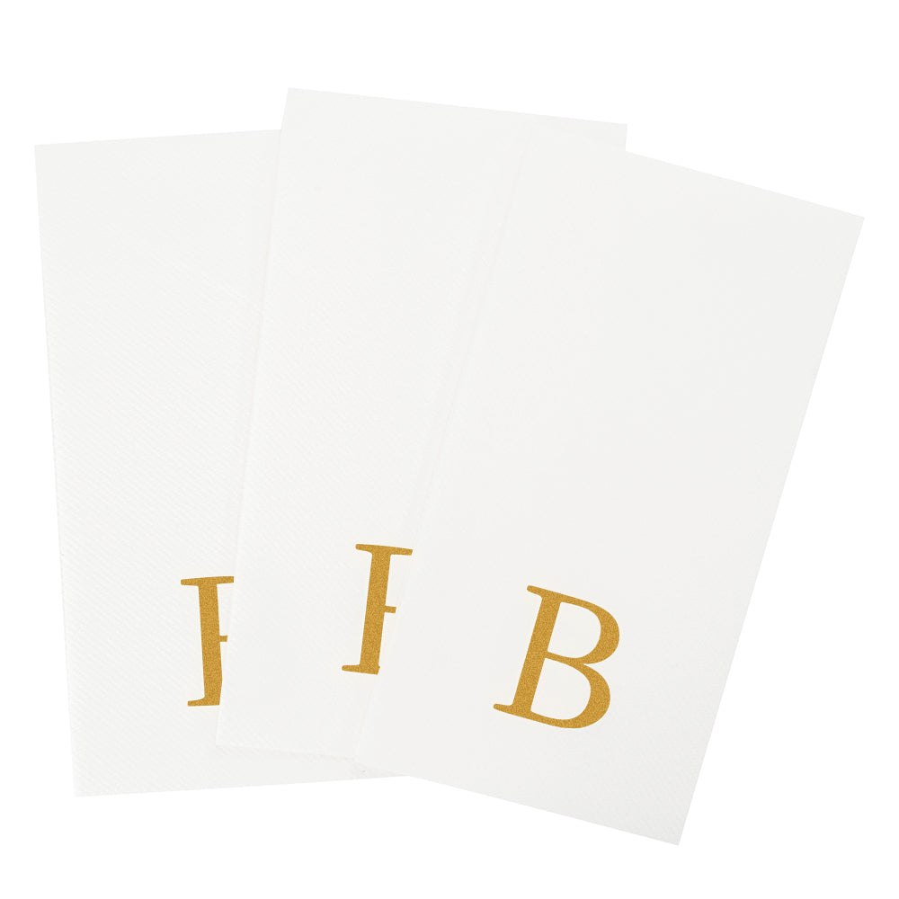 Luxenap Rectangle Gold Letter B White Paper Linen-Feel Guest Towel / Napkin - Air Laid, Sans Serif Font - 15 3/4" x 8" - 50 count box