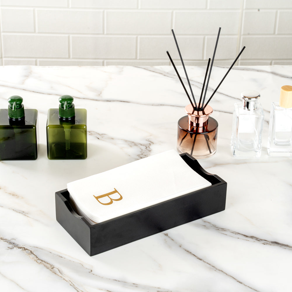 Luxenap Rectangle Gold Letter B White Paper Linen-Feel Guest Towel / Napkin - Air Laid, Sans Serif Font - 15 3/4" x 8" - 50 count box