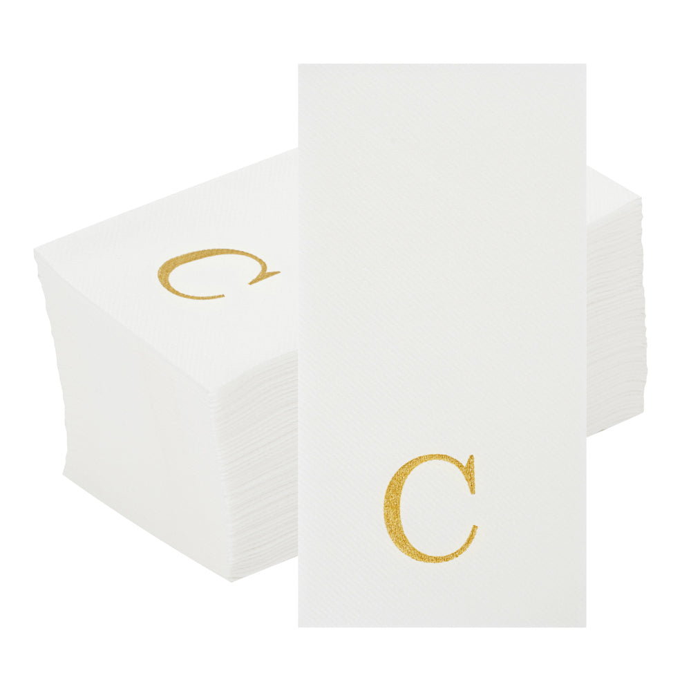 Luxenap Rectangle Gold Letter C White Paper Linen-Feel Guest Towel / Napkin - Air Laid, Sans Serif Font - 15 3/4" x 8" - 50 count box