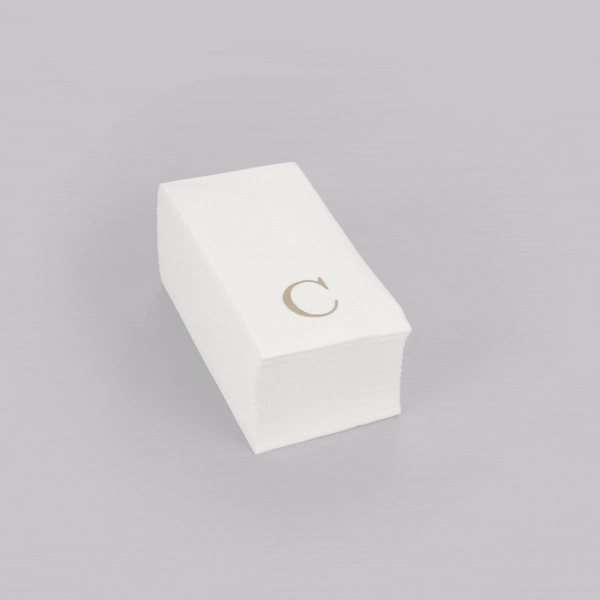 Luxenap Rectangle Gold Letter C White Paper Linen-Feel Guest Towel / Napkin - Air Laid, Sans Serif Font - 15 3/4" x 8" - 50 count box