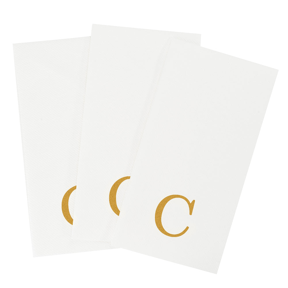 Luxenap Rectangle Gold Letter C White Paper Linen-Feel Guest Towel / Napkin - Air Laid, Sans Serif Font - 15 3/4" x 8" - 50 count box