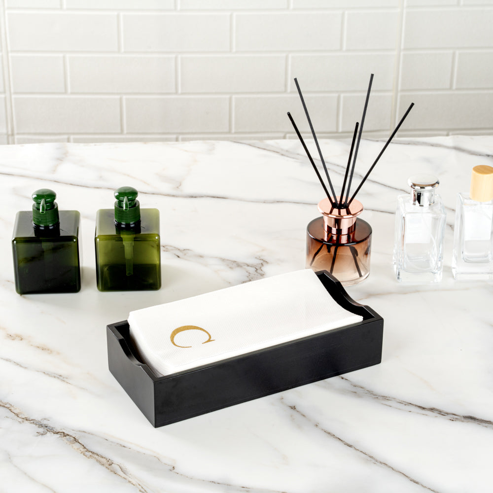 Luxenap Rectangle Gold Letter C White Paper Linen-Feel Guest Towel / Napkin - Air Laid, Sans Serif Font - 15 3/4" x 8" - 50 count box