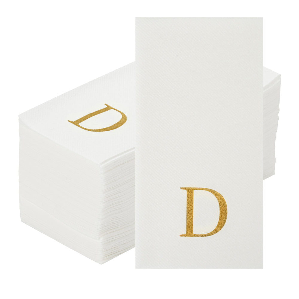 Luxenap Rectangle Gold Letter D White Paper Linen-Feel Guest Towel / Napkin - Air Laid, Sans Serif Font - 15 3/4" x 8" - 50 count box