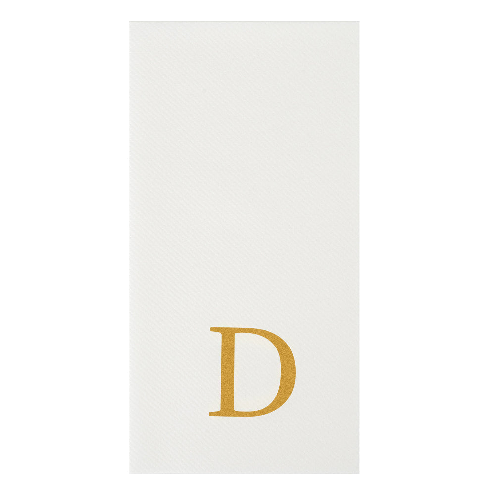 Luxenap Rectangle Gold Letter D White Paper Linen-Feel Guest Towel / Napkin - Air Laid, Sans Serif Font - 15 3/4" x 8" - 50 count box