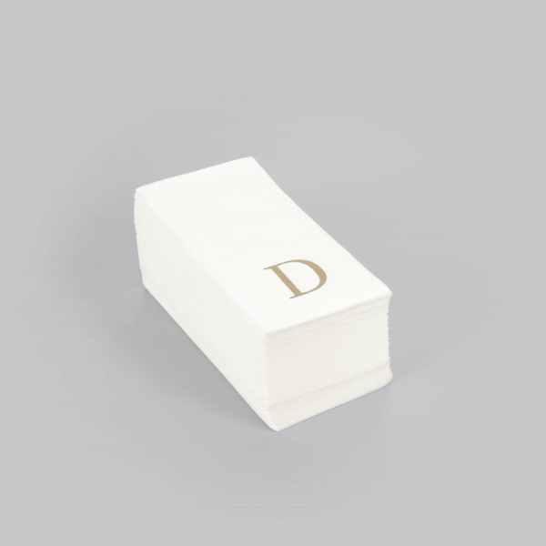 Luxenap Rectangle Gold Letter D White Paper Linen-Feel Guest Towel / Napkin - Air Laid, Sans Serif Font - 15 3/4" x 8" - 2000 count box