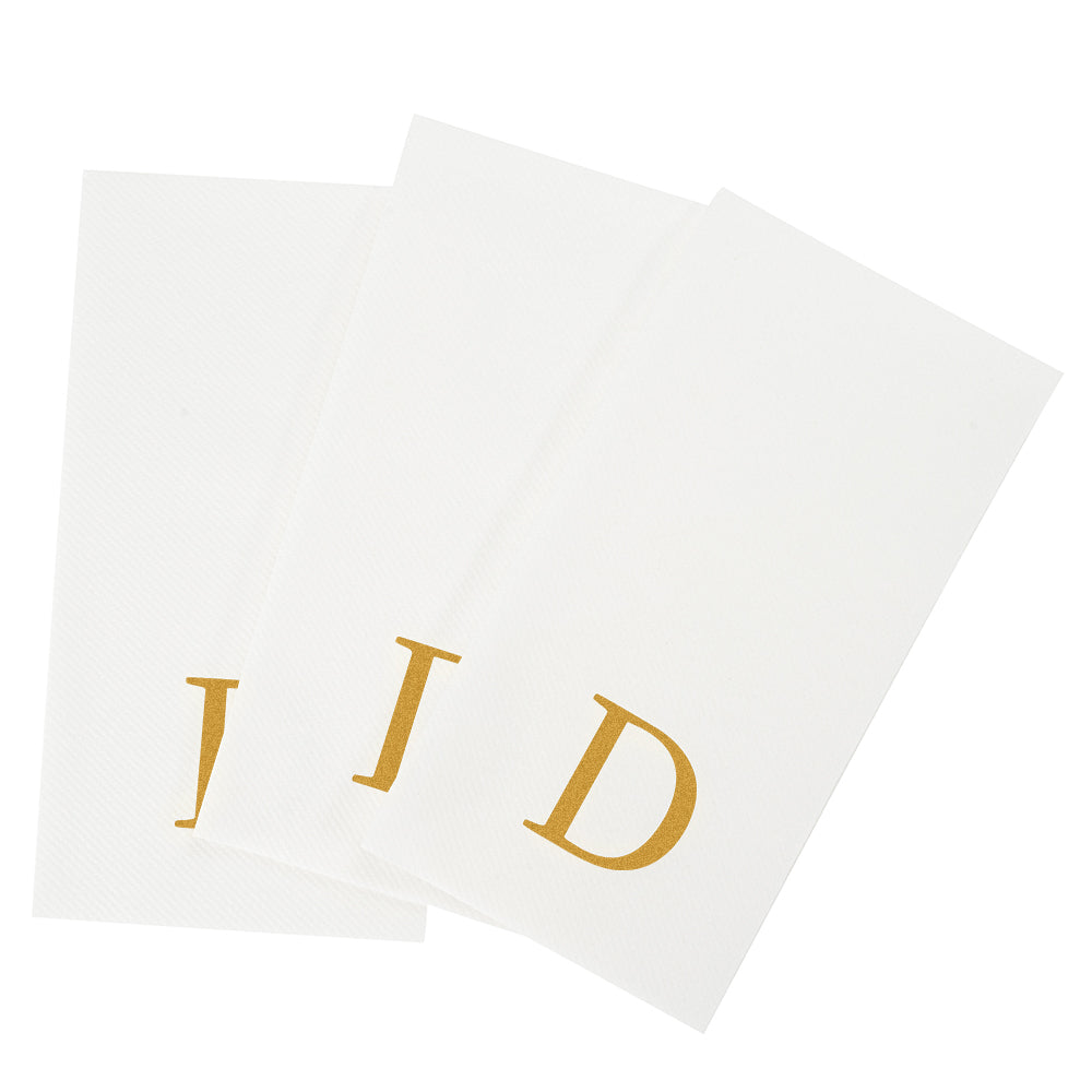 Luxenap Rectangle Gold Letter D White Paper Linen-Feel Guest Towel / Napkin - Air Laid, Sans Serif Font - 15 3/4" x 8" - 2000 count box