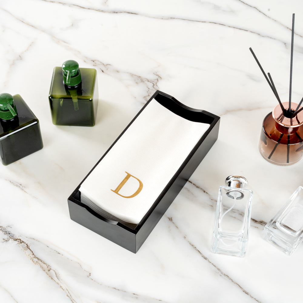 Luxenap Rectangle Gold Letter D White Paper Linen-Feel Guest Towel / Napkin - Air Laid, Sans Serif Font - 15 3/4" x 8" - 2000 count box