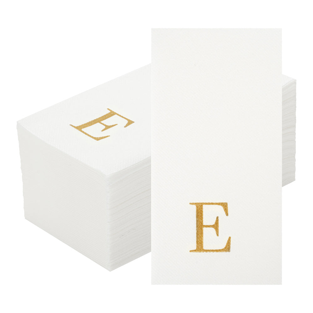 Luxenap Rectangle Gold Letter E White Paper Linen-Feel Guest Towel / Napkin - Air Laid, Sans Serif Font - 15 3/4" x 8" - 50 count box