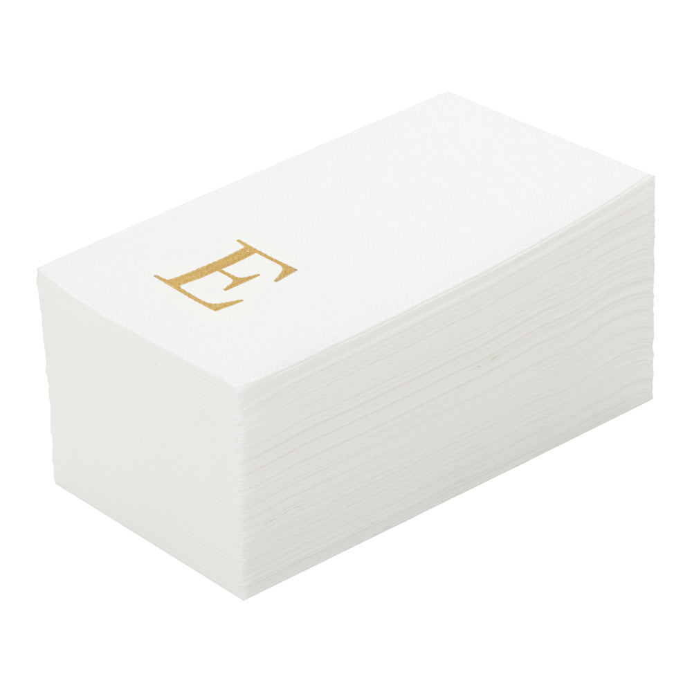 Luxenap Rectangle Gold Letter E White Paper Linen-Feel Guest Towel / Napkin - Air Laid, Sans Serif Font - 15 3/4" x 8" - 50 count box