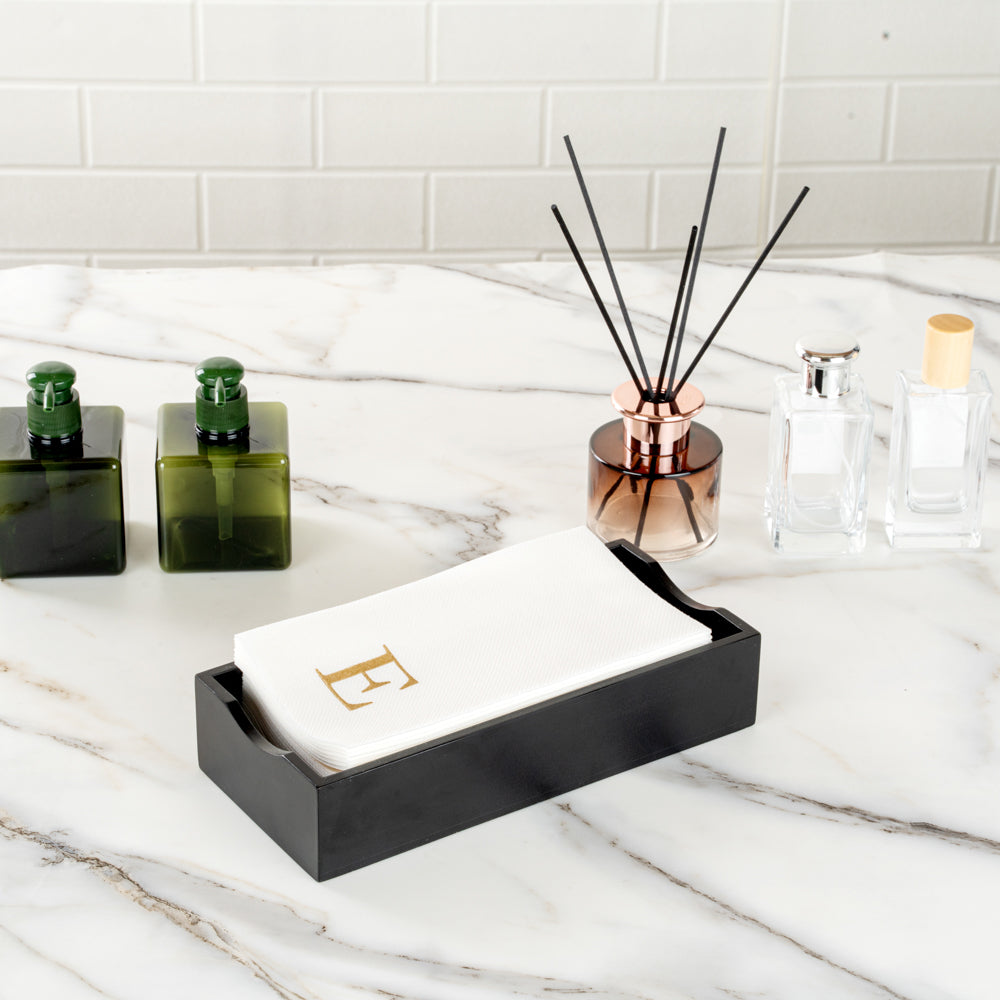 Luxenap Rectangle Gold Letter E White Paper Linen-Feel Guest Towel / Napkin - Air Laid, Sans Serif Font - 15 3/4" x 8" - 50 count box