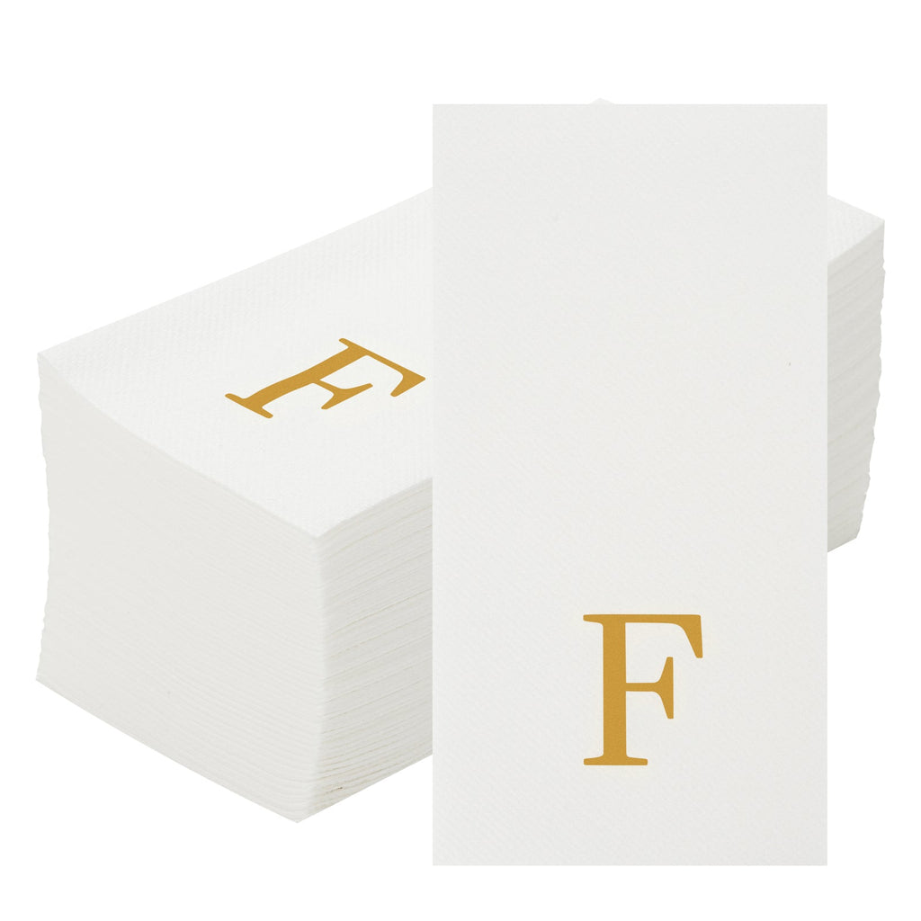 Luxenap Rectangle Gold Letter F White Paper Linen-Feel Guest Towel / Napkin - Air Laid, Sans Serif Font - 15 3/4" x 8" - 50 count box