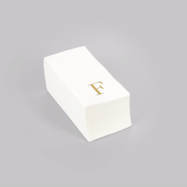 Luxenap Rectangle Gold Letter F White Paper Linen-Feel Guest Towel / Napkin - Air Laid, Sans Serif Font - 15 3/4" x 8" - 50 count box
