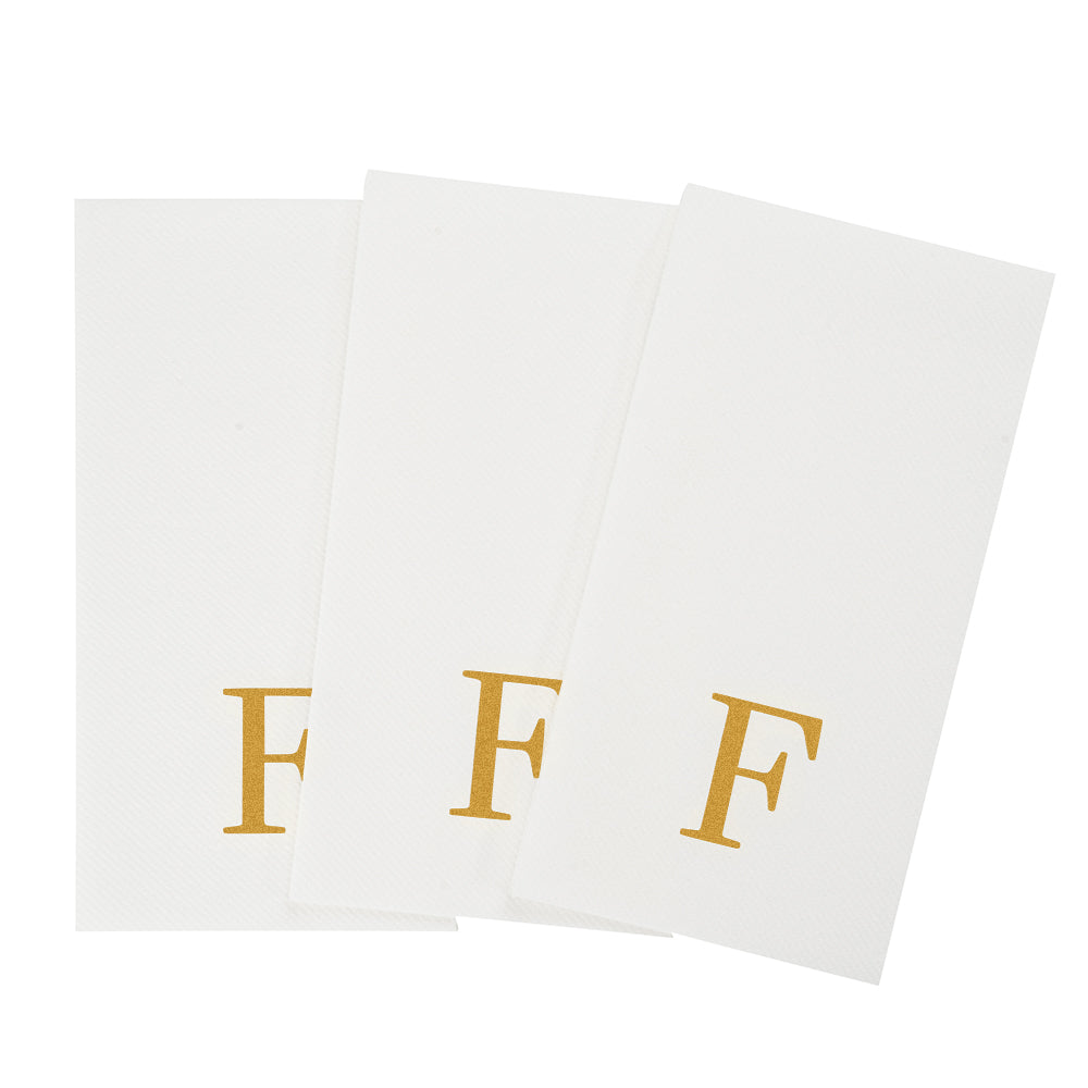 Luxenap Rectangle Gold Letter F White Paper Linen-Feel Guest Towel / Napkin - Air Laid, Sans Serif Font - 15 3/4" x 8" - 50 count box