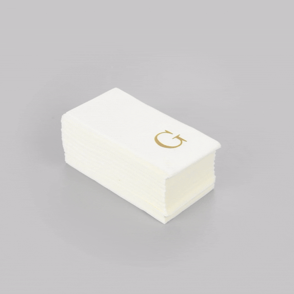Luxenap Rectangle Gold Letter G White Paper Linen-Feel Guest Towel / Napkin - Air Laid, Sans Serif Font - 15 3/4" x 8" - 50 count box