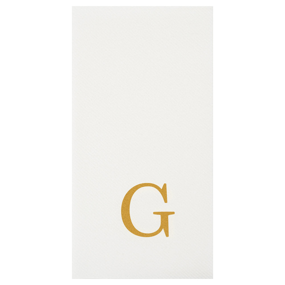Luxenap Rectangle Gold Letter G White Paper Linen-Feel Guest Towel / Napkin - Air Laid, Sans Serif Font - 15 3/4" x 8" - 50 count box