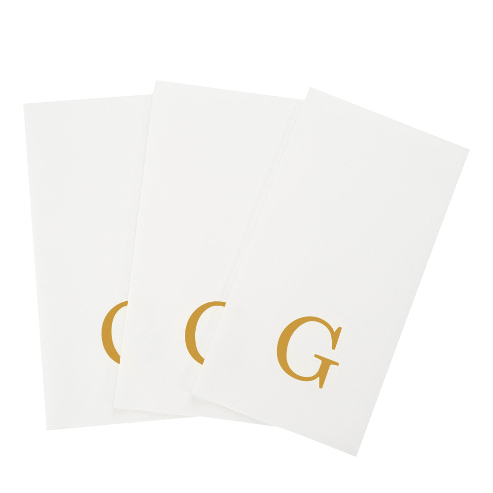 Luxenap Rectangle Gold Letter G White Paper Linen-Feel Guest Towel / Napkin - Air Laid, Sans Serif Font - 15 3/4" x 8" - 50 count box