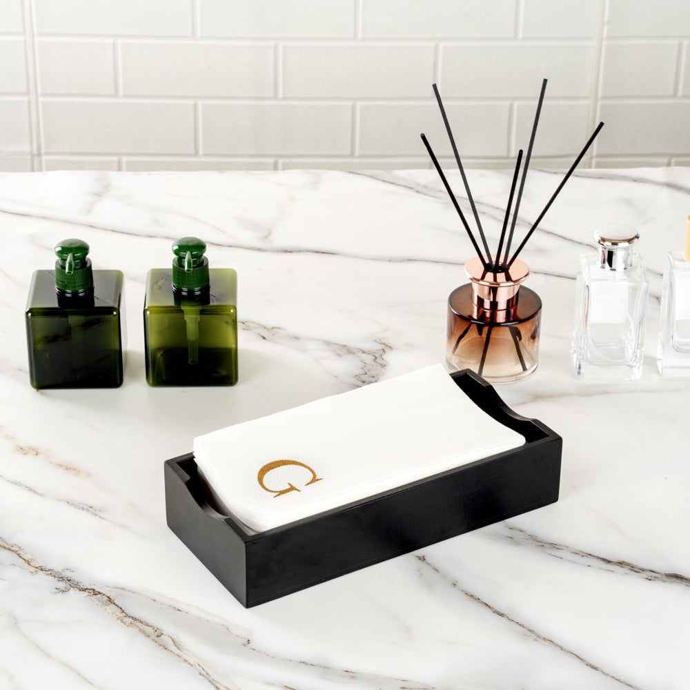 Luxenap Rectangle Gold Letter G White Paper Linen-Feel Guest Towel / Napkin - Air Laid, Sans Serif Font - 15 3/4" x 8" - 2000 count box