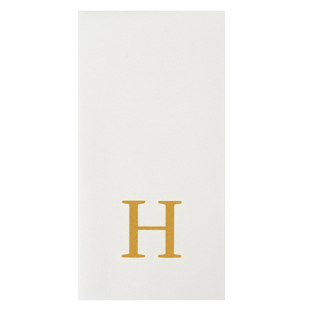 Luxenap Rectangle Gold Letter H White Paper Linen-Feel Guest Towel / Napkin - Air Laid, Sans Serif Font - 15 3/4" x 8" - 50 count box