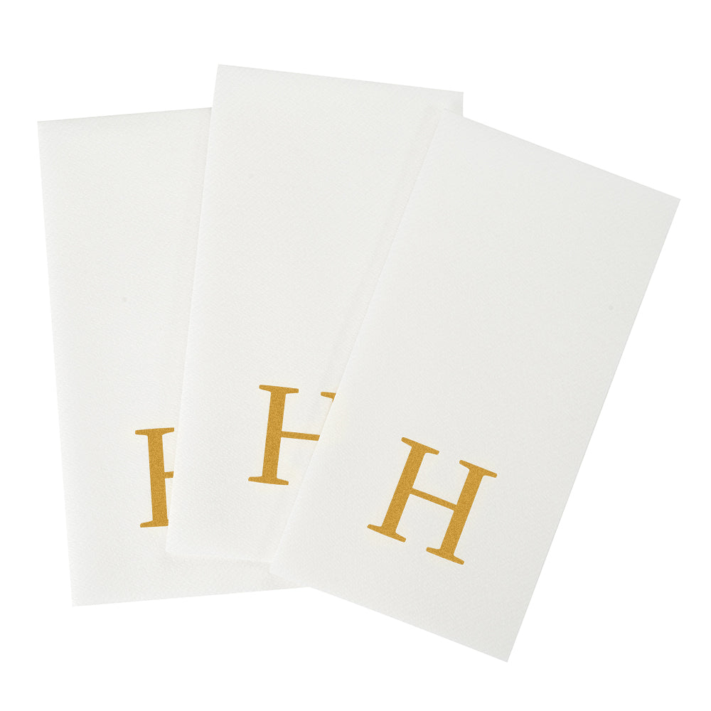 Luxenap Rectangle Gold Letter H White Paper Linen-Feel Guest Towel / Napkin - Air Laid, Sans Serif Font - 15 3/4" x 8" - 50 count box