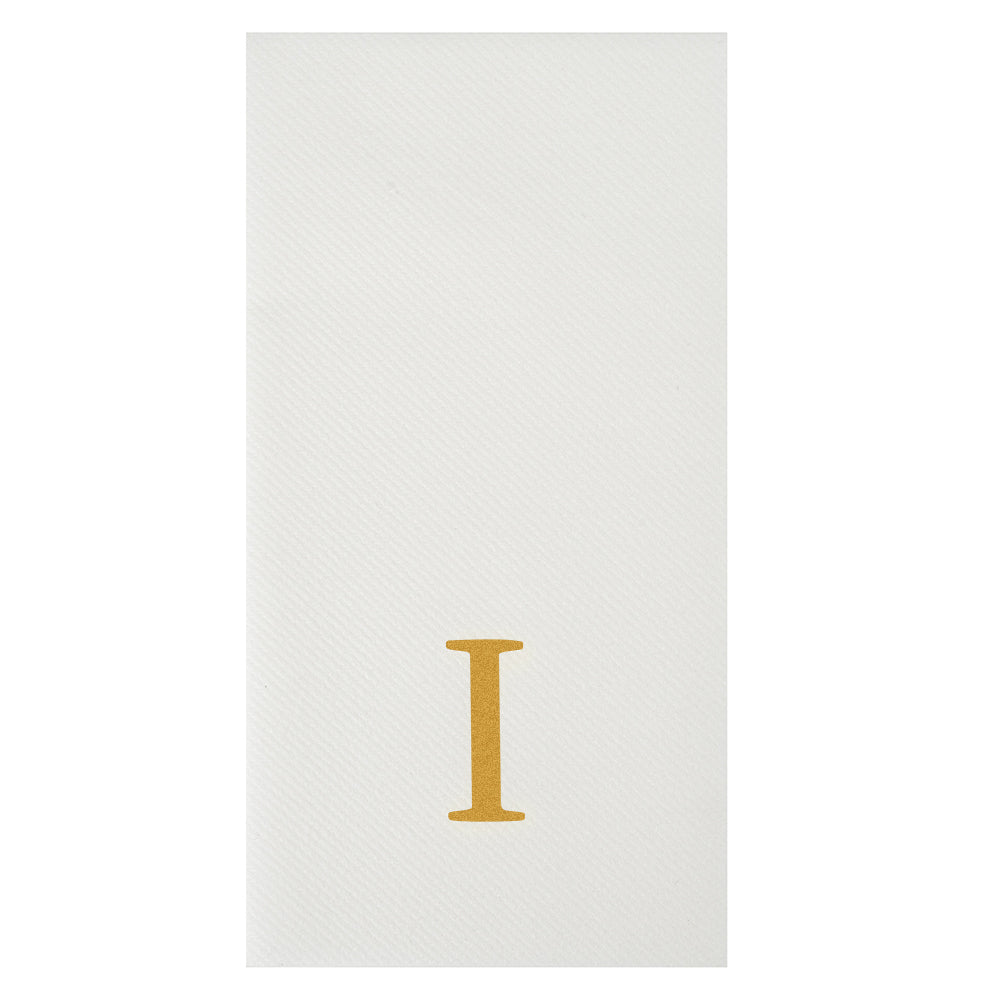 Luxenap Rectangle Gold Letter I White Paper Linen-Feel Guest Towel / Napkin - Air Laid, Sans Serif Font - 15 3/4" x 8" - 50 count box