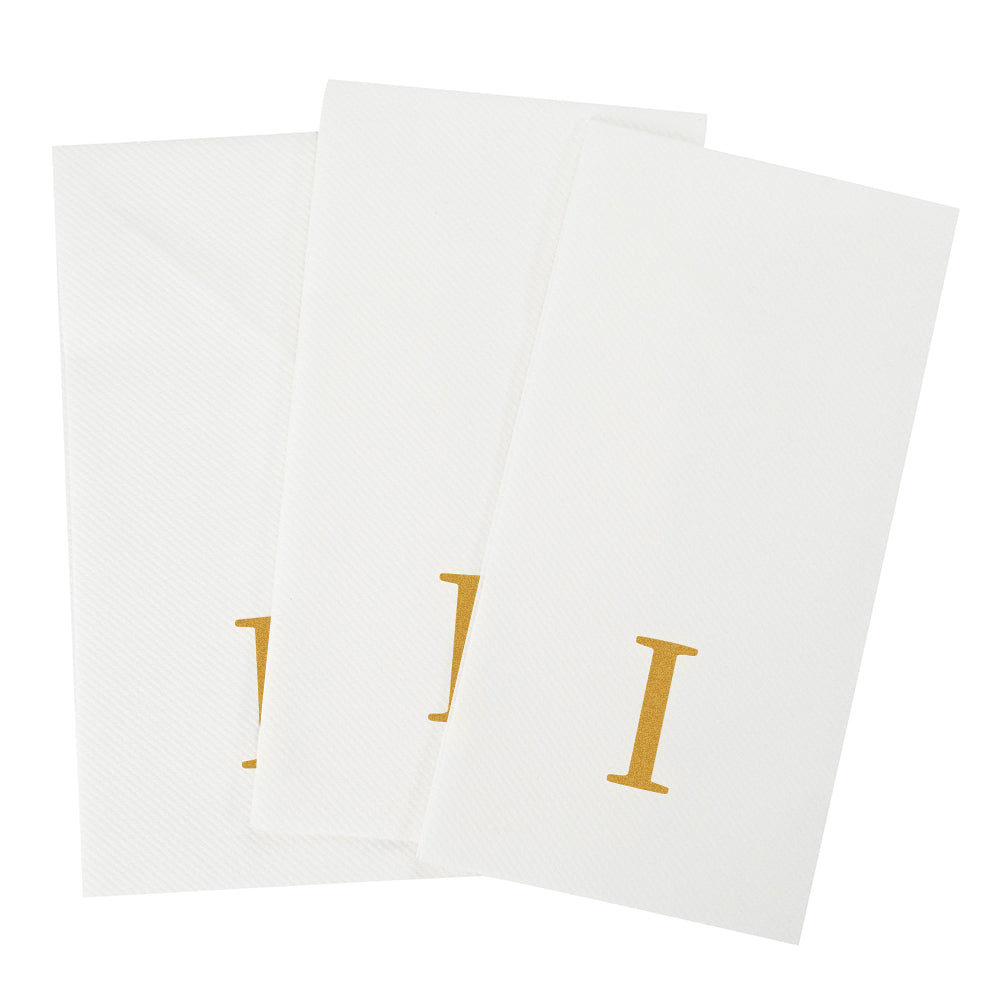 Luxenap Rectangle Gold Letter I White Paper Linen-Feel Guest Towel / Napkin - Air Laid, Sans Serif Font - 15 3/4" x 8" - 50 count box