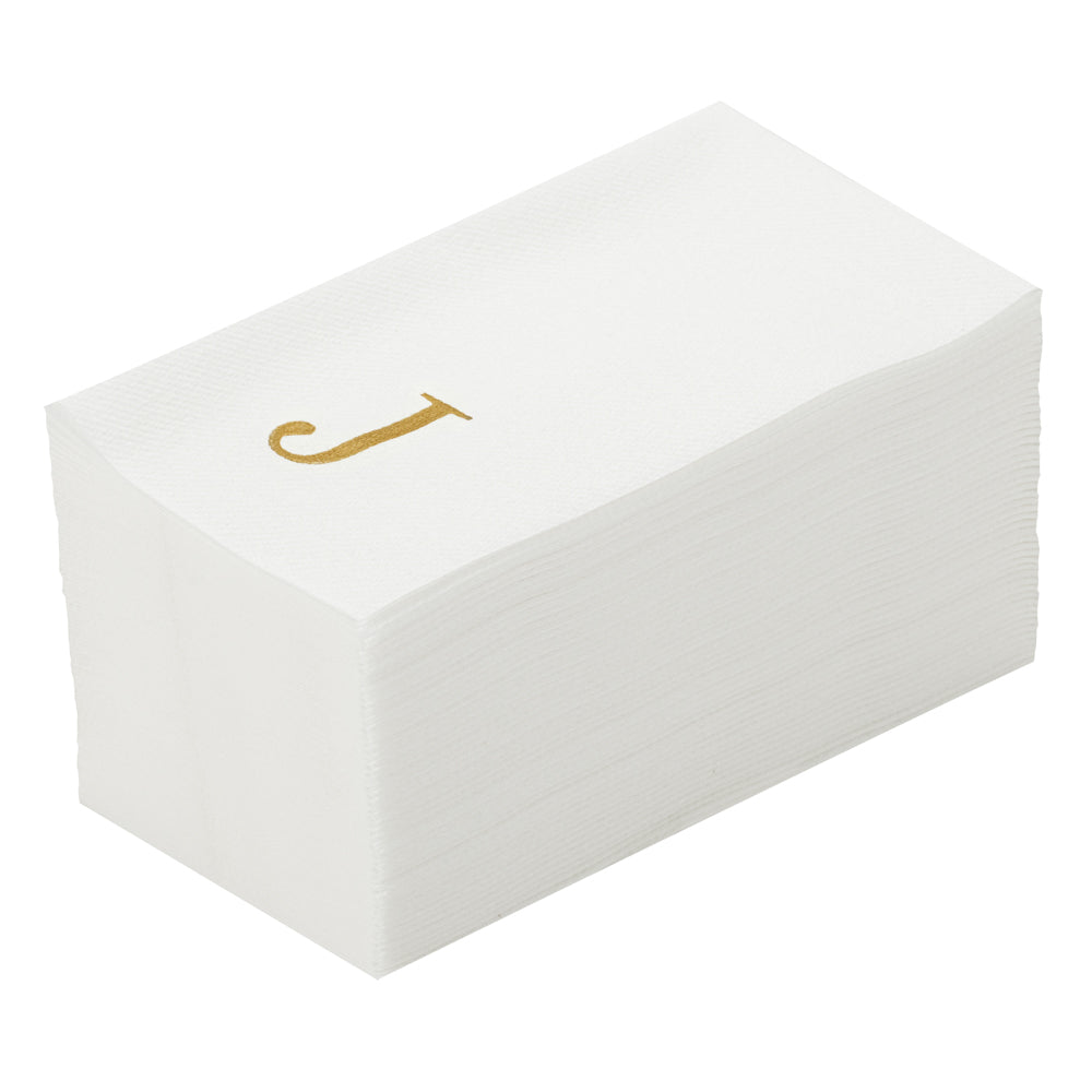 Luxenap Rectangle Gold Letter J White Paper Linen-Feel Guest Towel / Napkin - Air Laid, Sans Serif Font - 15 3/4" x 8" - 50 count box