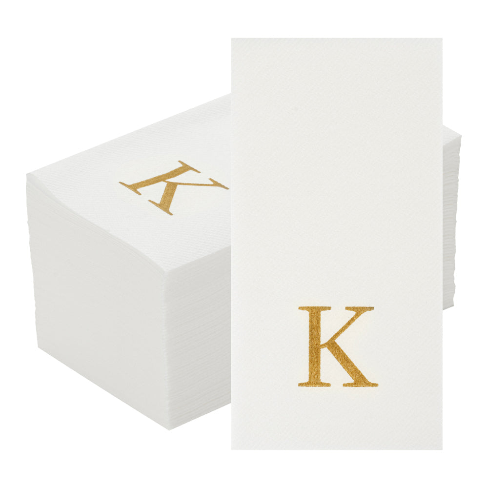 Luxenap Rectangle Gold Letter K White Paper Linen-Feel Guest Towel / Napkin - Air Laid, Sans Serif Font - 15 3/4" x 8" - 50 count box