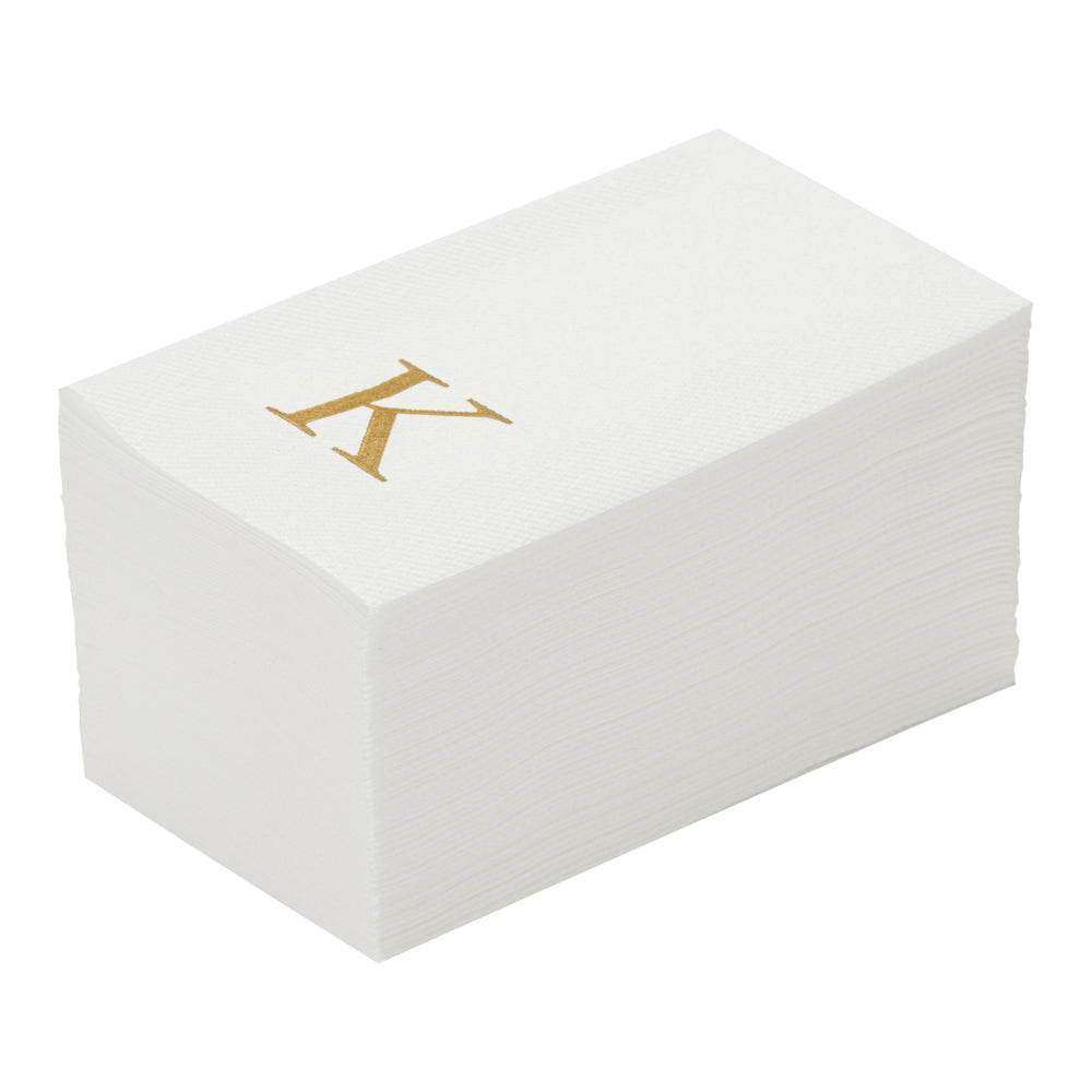 Luxenap Rectangle Gold Letter K White Paper Linen-Feel Guest Towel / Napkin - Air Laid, Sans Serif Font - 15 3/4" x 8" - 50 count box