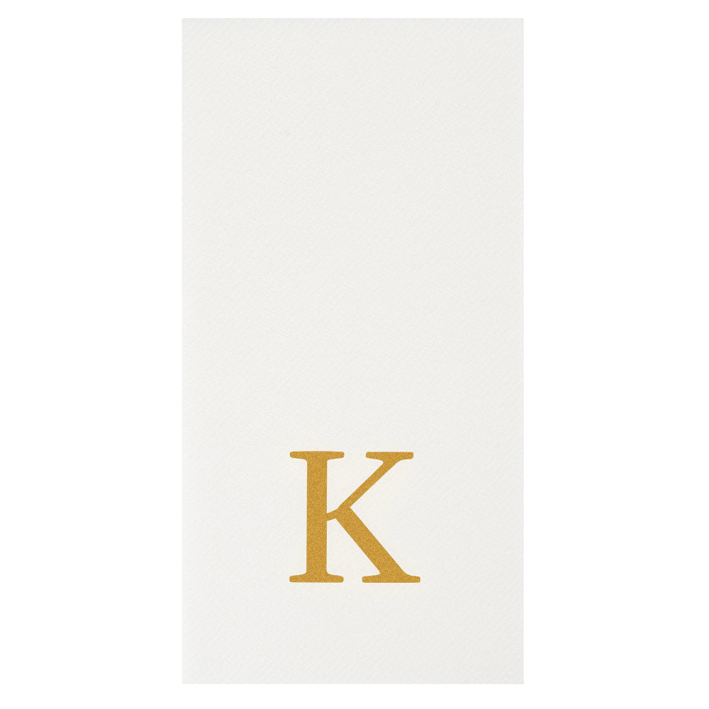 Luxenap Rectangle Gold Letter K White Paper Linen-Feel Guest Towel / Napkin - Air Laid, Sans Serif Font - 15 3/4" x 8" - 50 count box