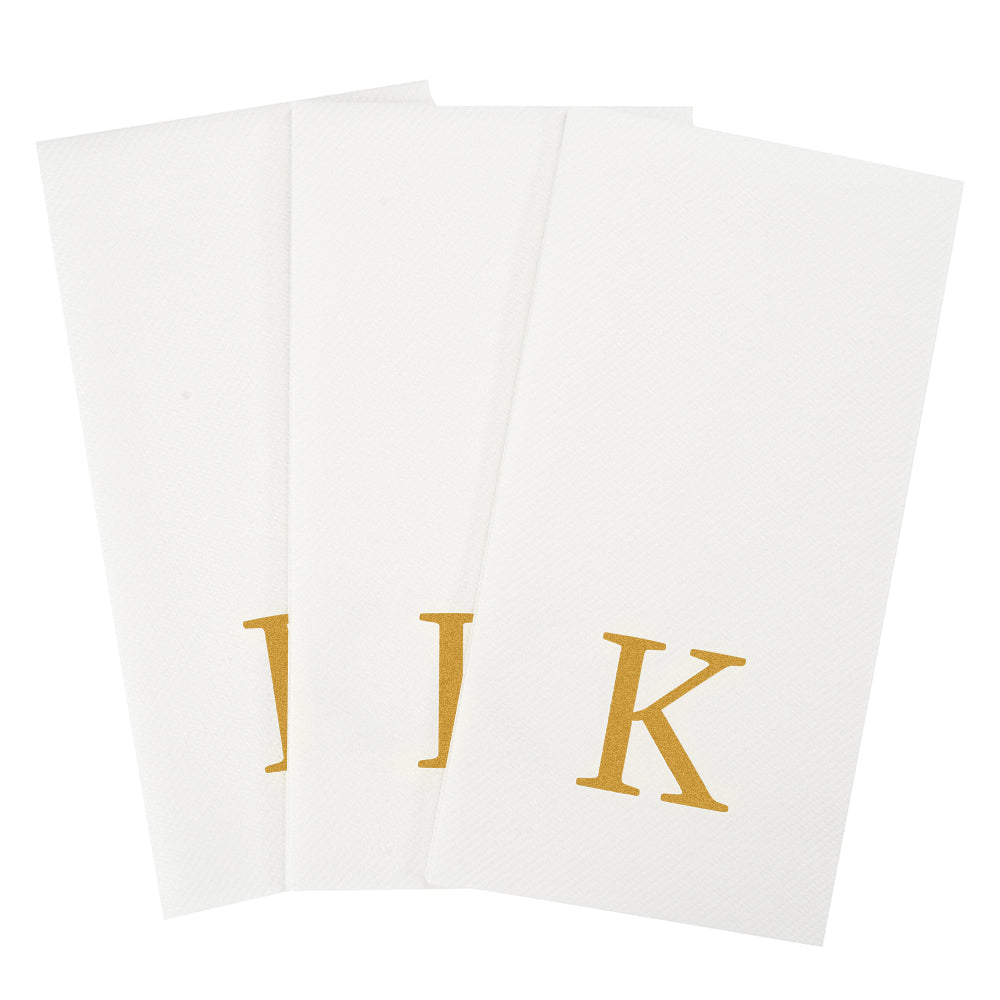 Luxenap Rectangle Gold Letter K White Paper Linen-Feel Guest Towel / Napkin - Air Laid, Sans Serif Font - 15 3/4" x 8" - 50 count box