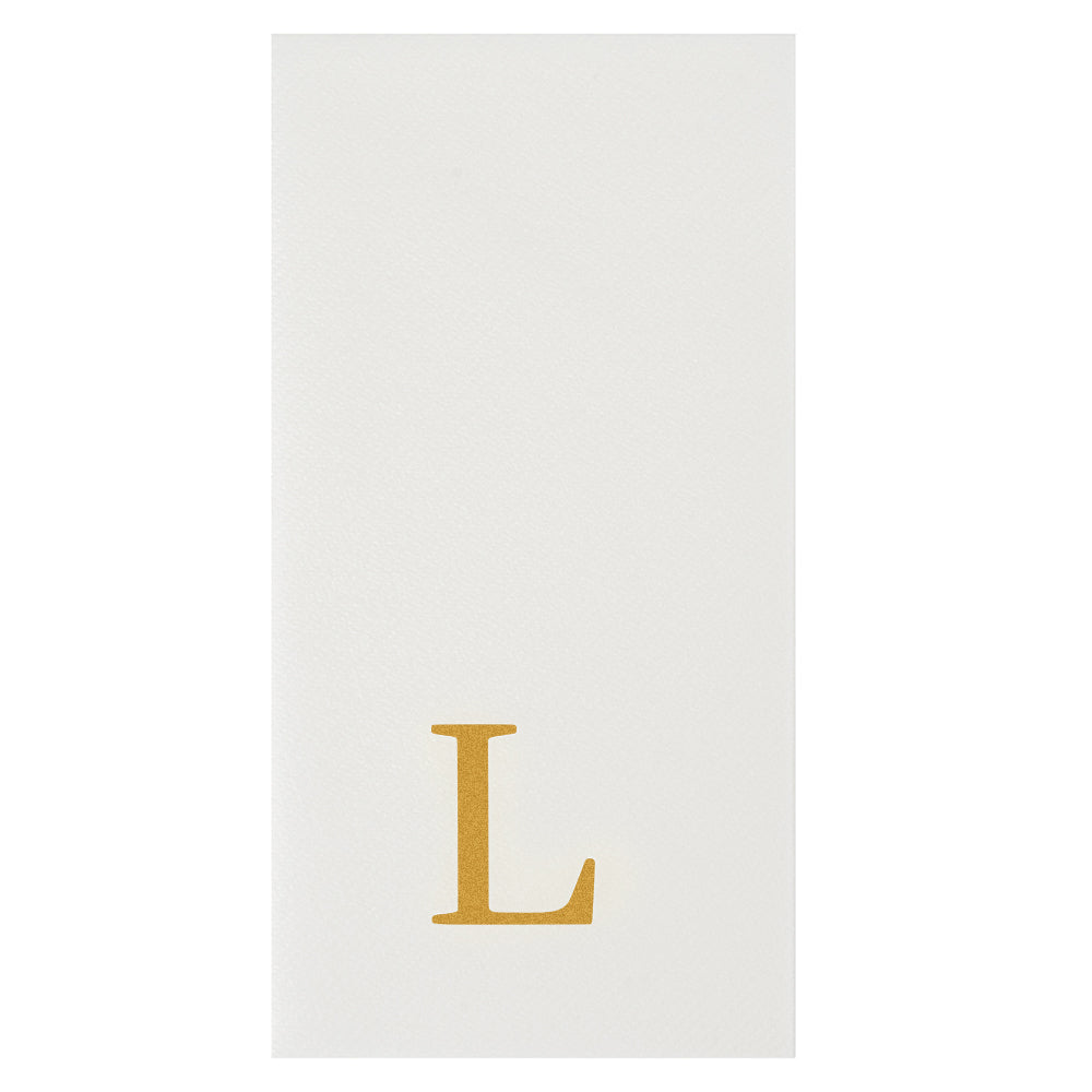 Luxenap Rectangle Gold Letter L White Paper Linen-Feel Guest Towel / Napkin - Air Laid, Sans Serif Font - 15 3/4" x 8" - 50 count box