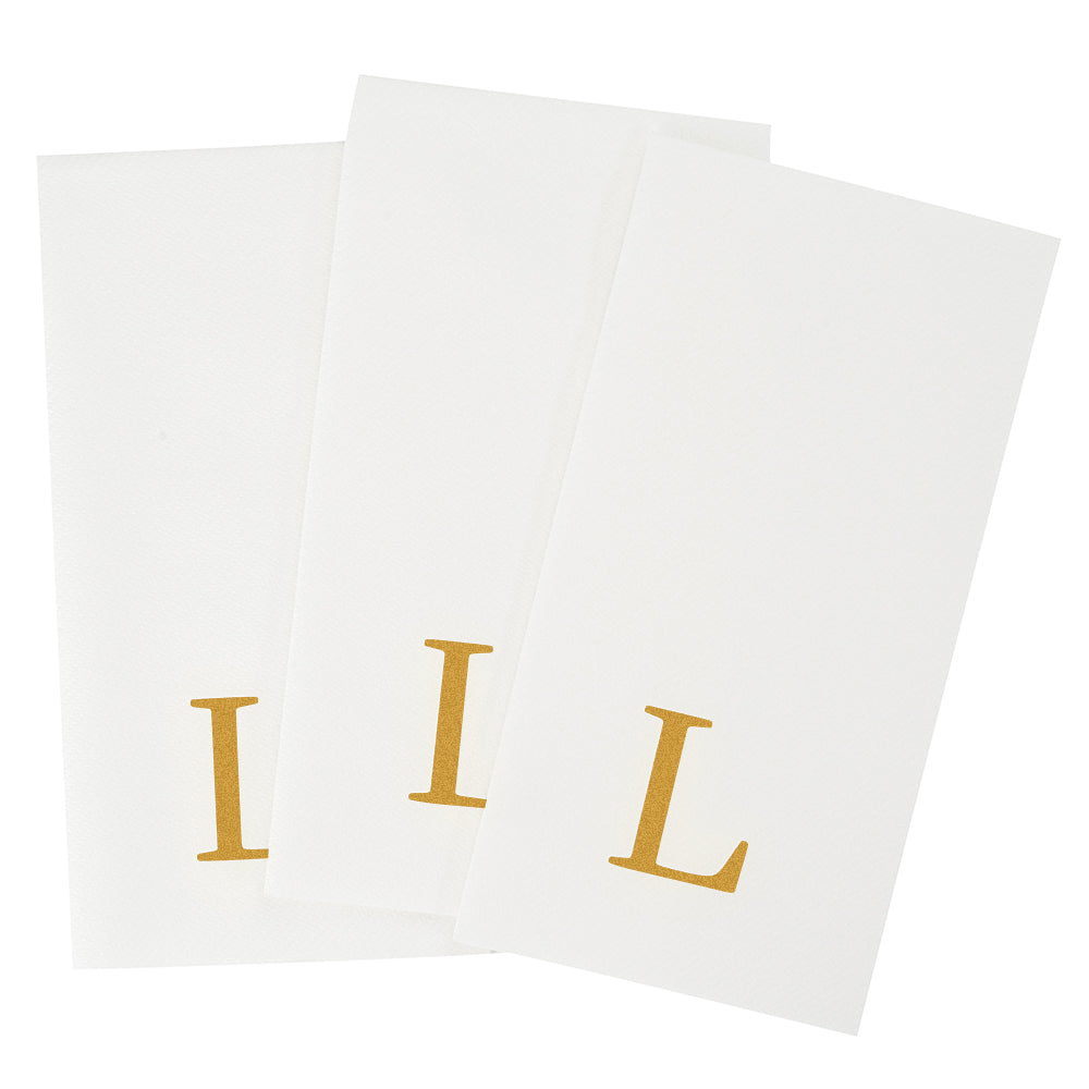 Luxenap Rectangle Gold Letter L White Paper Linen-Feel Guest Towel / Napkin - Air Laid, Sans Serif Font - 15 3/4" x 8" - 50 count box