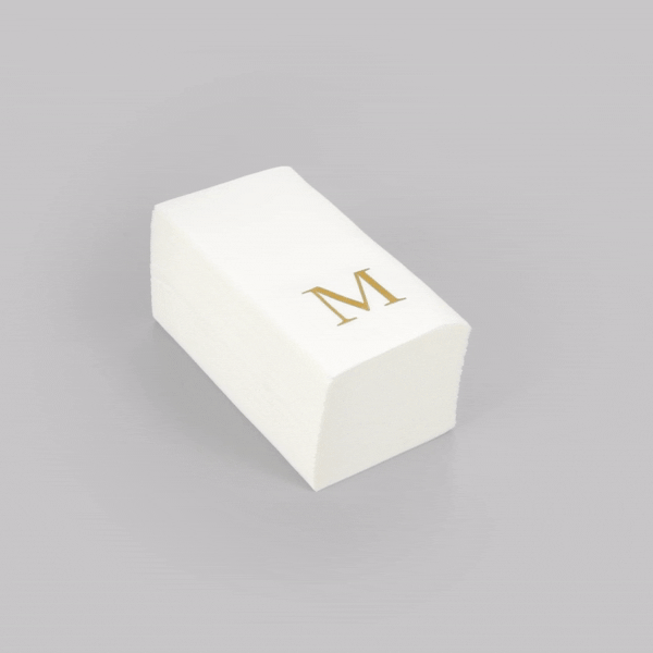 Luxenap Rectangle Gold Letter M White Paper Linen-Feel Guest Towel / Napkin - Air Laid, Sans Serif Font - 15 3/4" x 8" - 50 count box