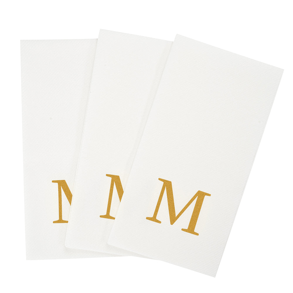 Luxenap Rectangle Gold Letter M White Paper Linen-Feel Guest Towel / Napkin - Air Laid, Sans Serif Font - 15 3/4" x 8" - 50 count box