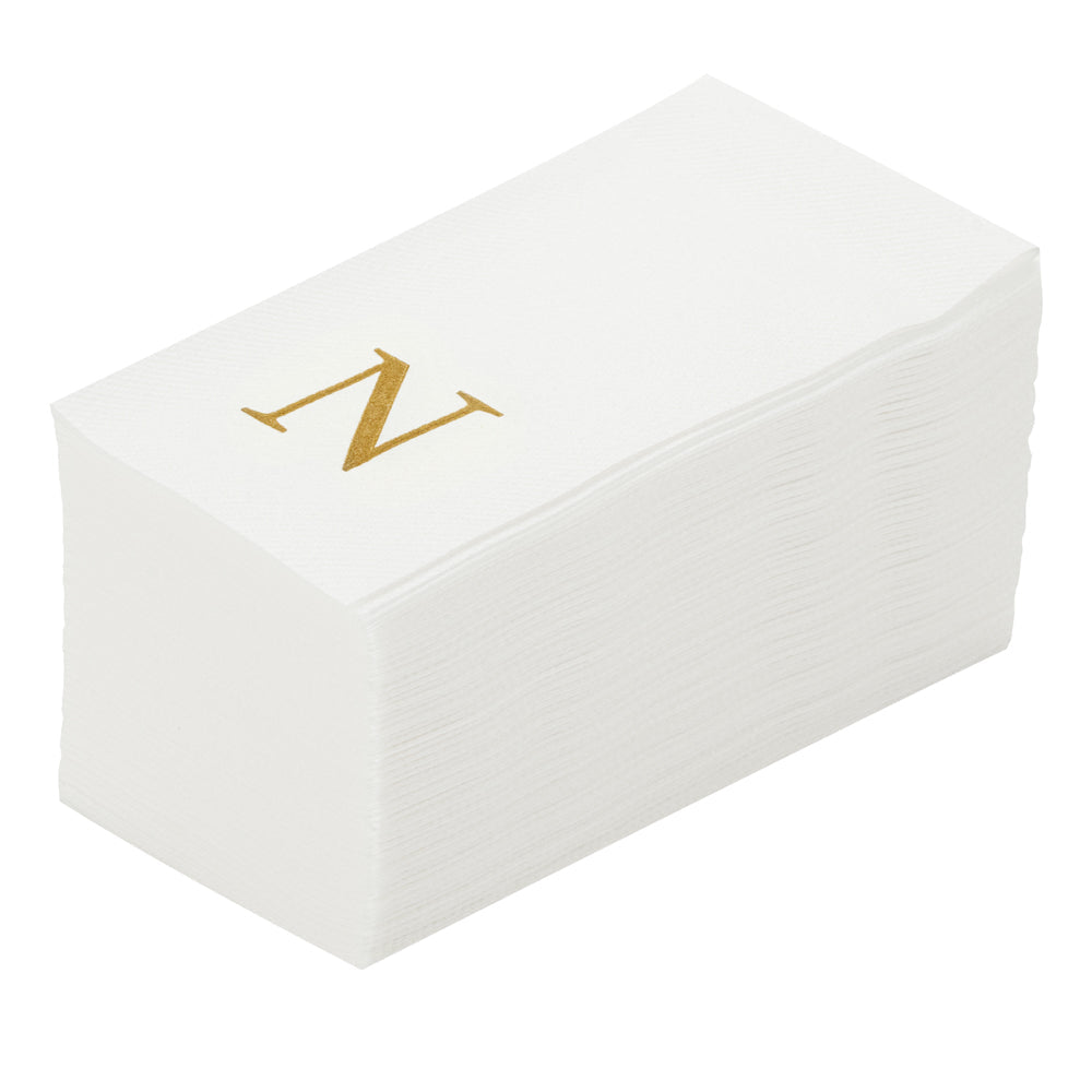 Luxenap Rectangle Gold Letter N White Paper Linen-Feel Guest Towel / Napkin - Air Laid, Sans Serif Font - 15 3/4" x 8" - 50 count box