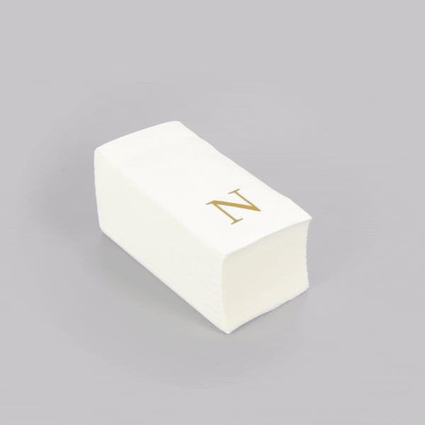 Luxenap Rectangle Gold Letter N White Paper Linen-Feel Guest Towel / Napkin - Air Laid, Sans Serif Font - 15 3/4" x 8" - 50 count box