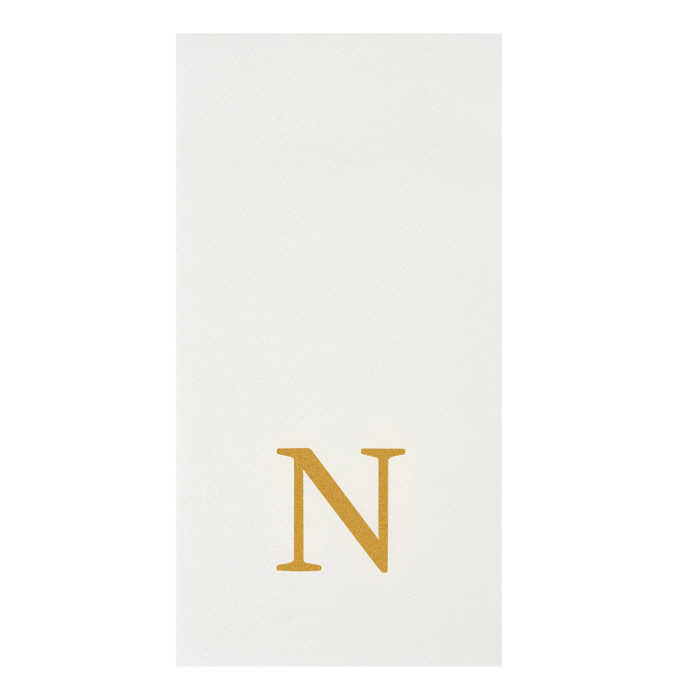 Luxenap Rectangle Gold Letter N White Paper Linen-Feel Guest Towel / Napkin - Air Laid, Sans Serif Font - 15 3/4" x 8" - 50 count box