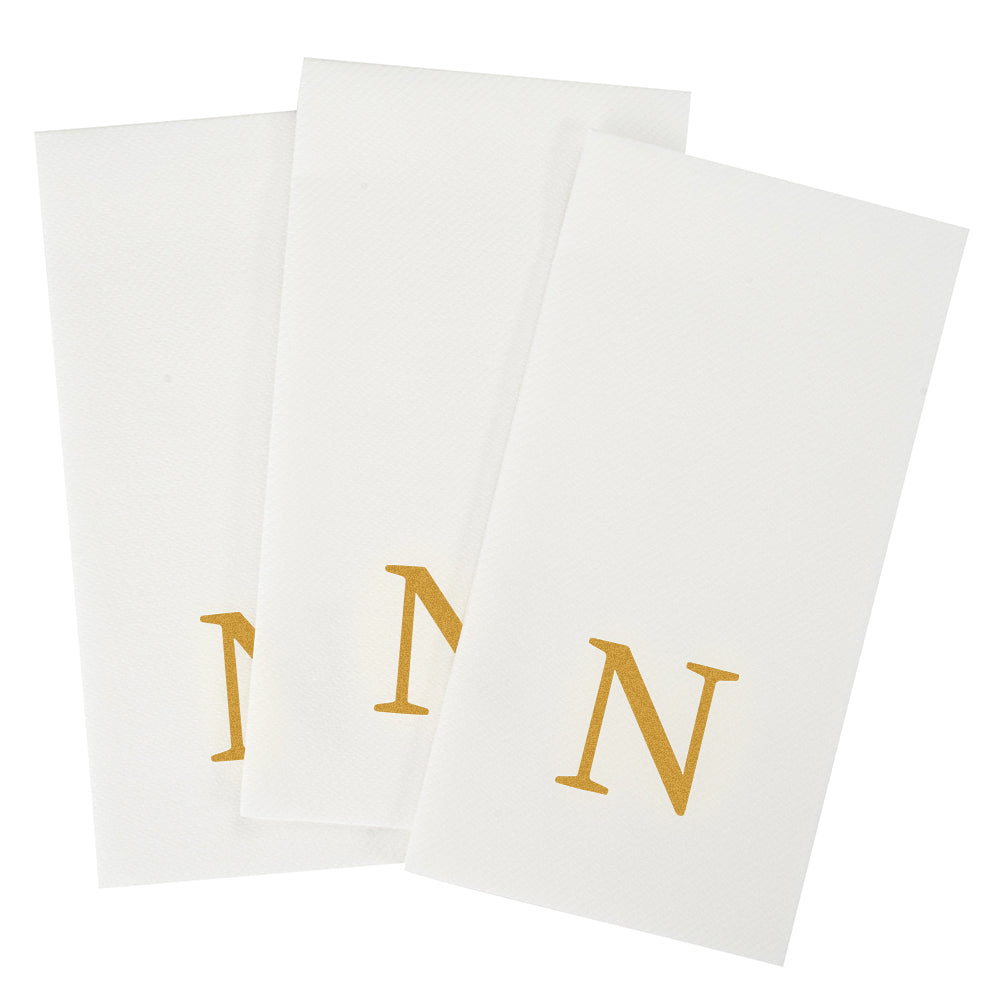 Luxenap Rectangle Gold Letter N White Paper Linen-Feel Guest Towel / Napkin - Air Laid, Sans Serif Font - 15 3/4" x 8" - 2000 count box