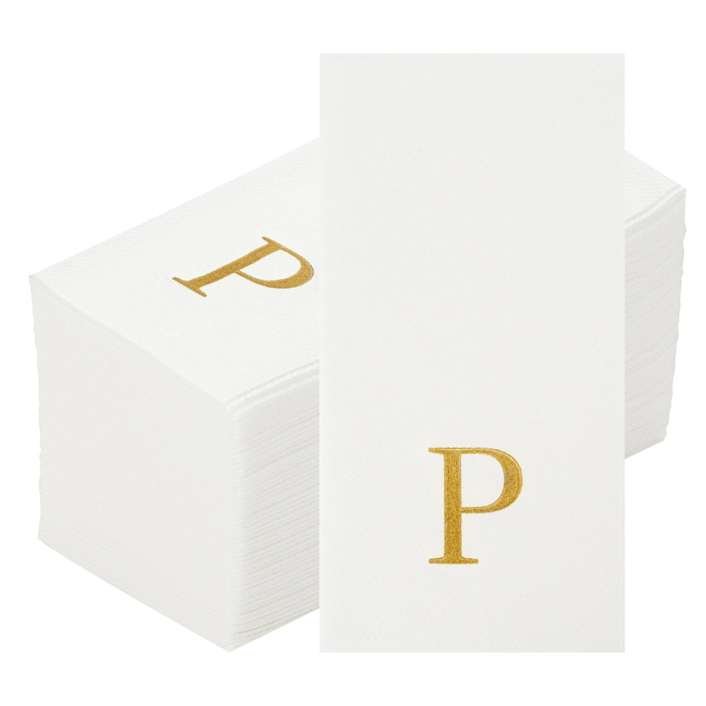 Luxenap Rectangle Gold Letter P White Paper Linen-Feel Guest Towel / Napkin - Air Laid, Sans Serif Font - 15 3/4" x 8" - 50 count box