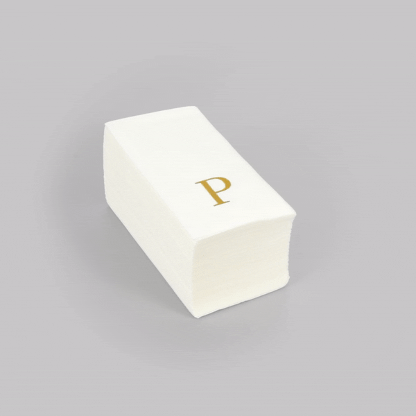 Luxenap Rectangle Gold Letter P White Paper Linen-Feel Guest Towel / Napkin - Air Laid, Sans Serif Font - 15 3/4" x 8" - 50 count box