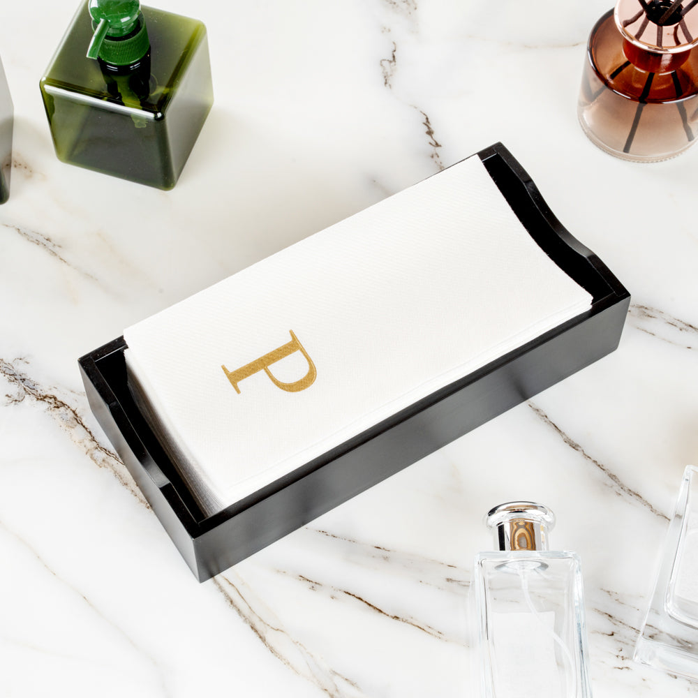 Luxenap Rectangle Gold Letter P White Paper Linen-Feel Guest Towel / Napkin - Air Laid, Sans Serif Font - 15 3/4" x 8" - 50 count box
