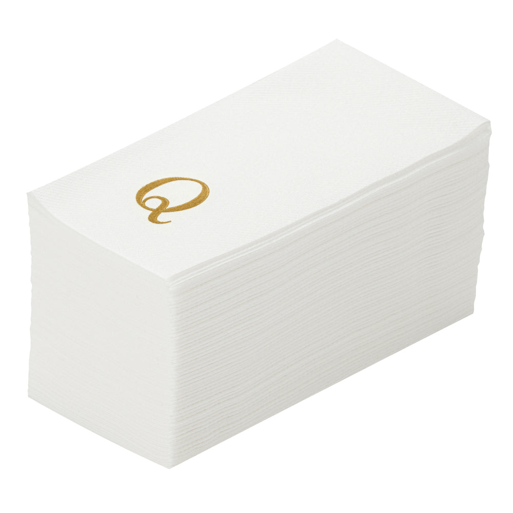Luxenap Rectangle Gold Letter Q White Paper Linen-Feel Guest Towel / Napkin - Air Laid, Sans Serif Font - 15 3/4" x 8" - 50 count box