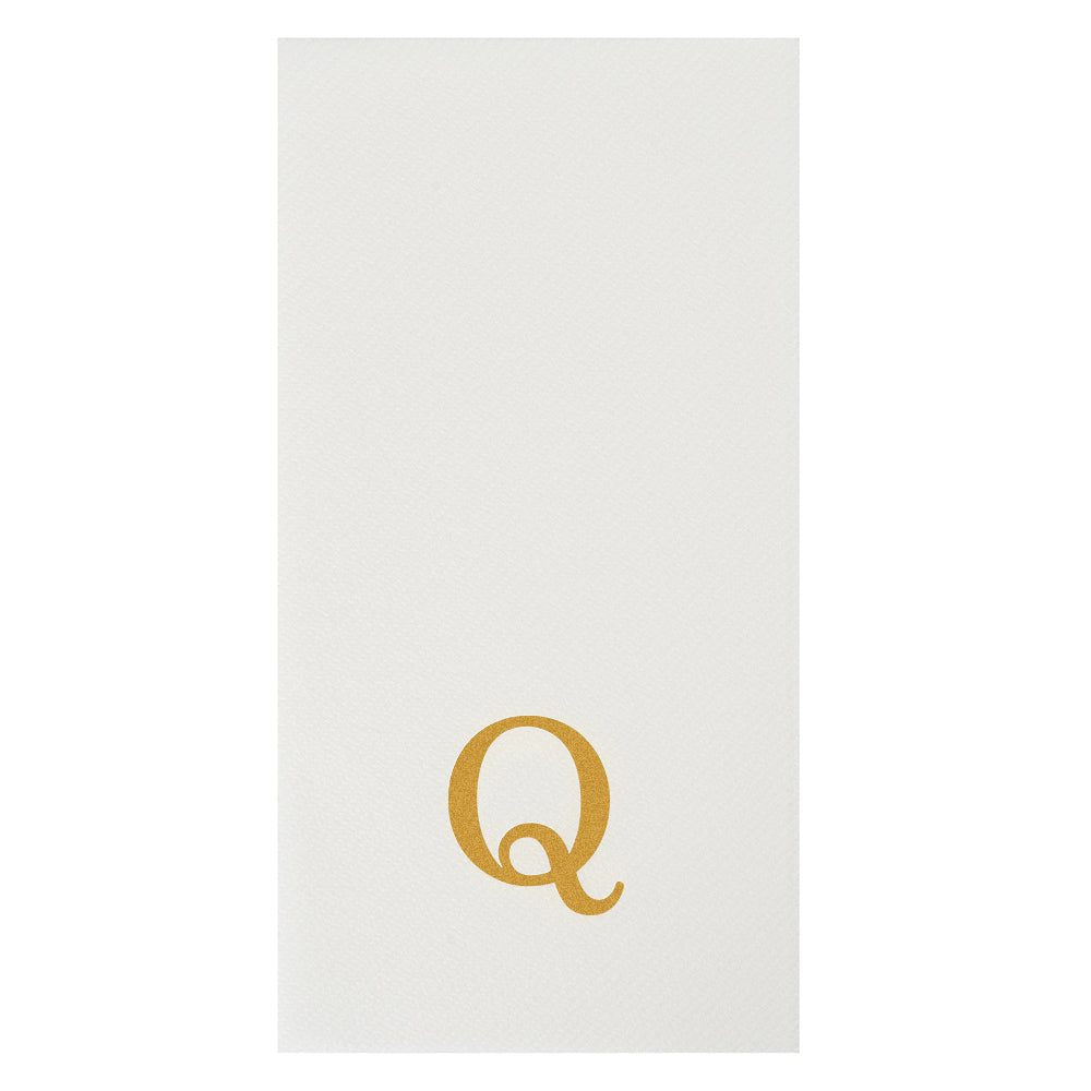 Luxenap Rectangle Gold Letter Q White Paper Linen-Feel Guest Towel / Napkin - Air Laid, Sans Serif Font - 15 3/4" x 8" - 50 count box